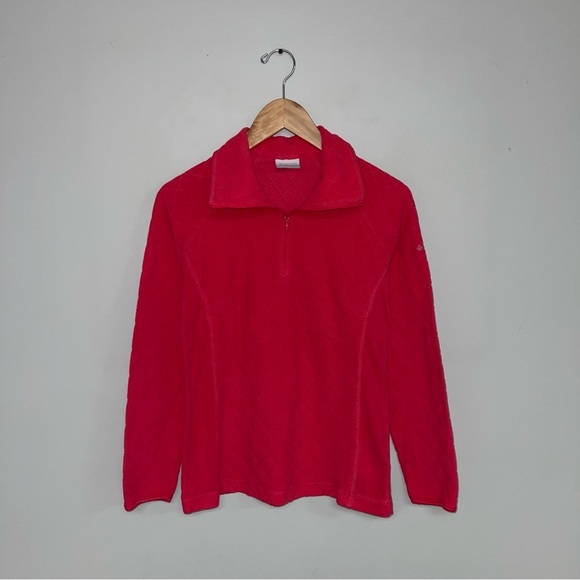 Columbia Fleece Sweater Women's Size Small Red Pink 1/4 Zip Lightweight Pullover - Picture 4 of 8